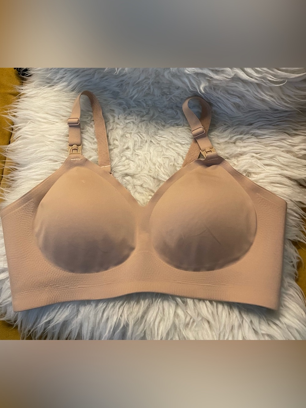 Momcozy Wireless Nursing Bra Hook & Eye Adjustable Straps Beige Size L